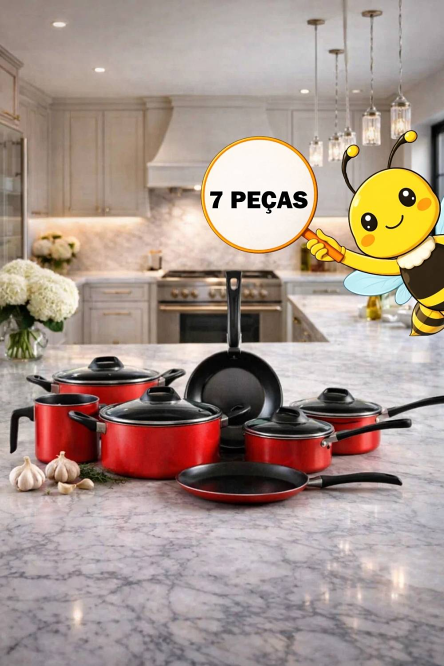 CONJUNTO DE PANELAS AURA MTA 5 PEÇAS BAUNILHA COM TAMPA DE VIDRO